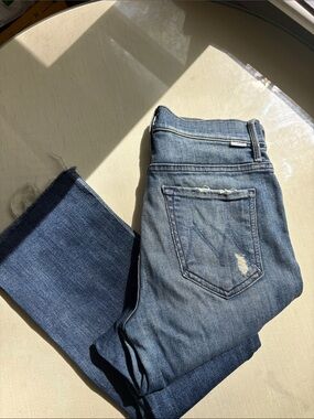 MOTHER sz 27 Blue Distressed Ankle Crop Jeans